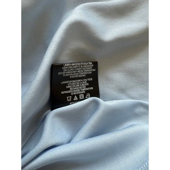 BCBG Paris Blue Stripe Ruffle Hem Shift Dress Medium V-Neck Short Sleeve - Picture 8 of 8